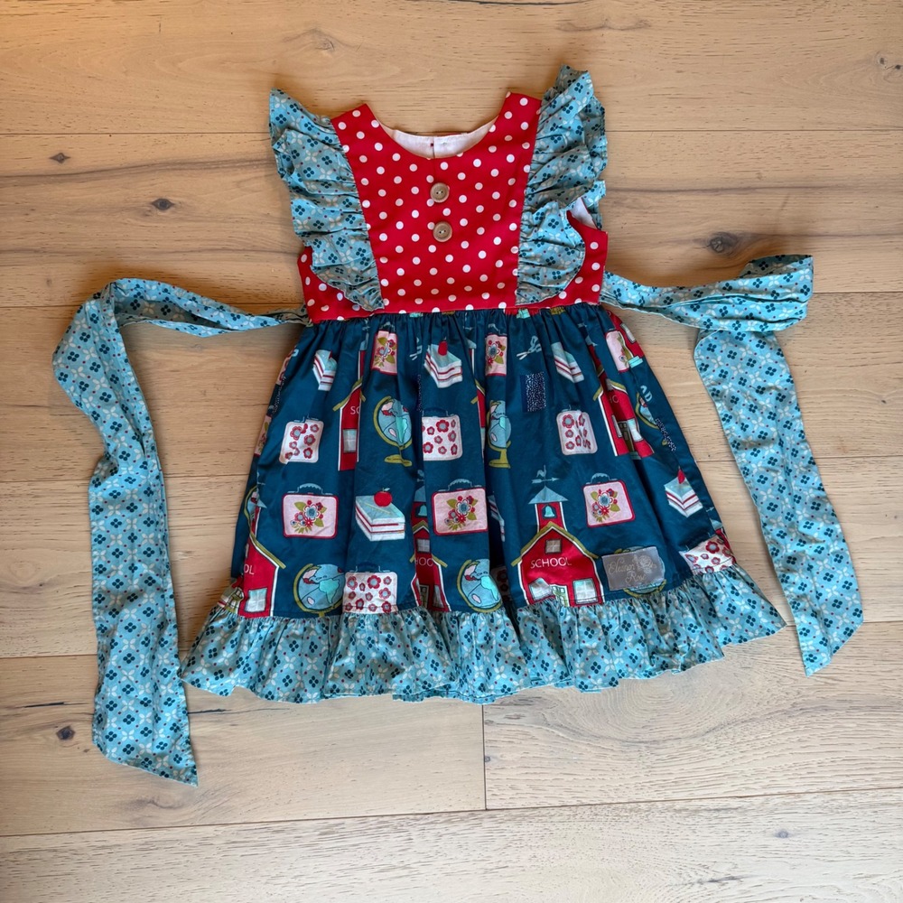 Eleanor Rose Girls Back to School Dress Red Polka Dot Schoolhouse Print Size 4-5